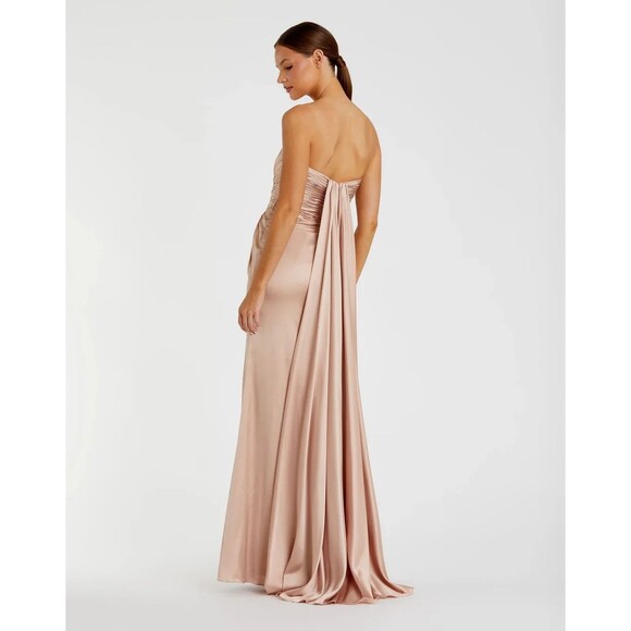 MAC DUGGAL 68837 OYSTER PINK STRAPLESS CHARMEUSE CUTOUT WRAP GOWN SZ 4 NWT $458 - Picture 3 of 4